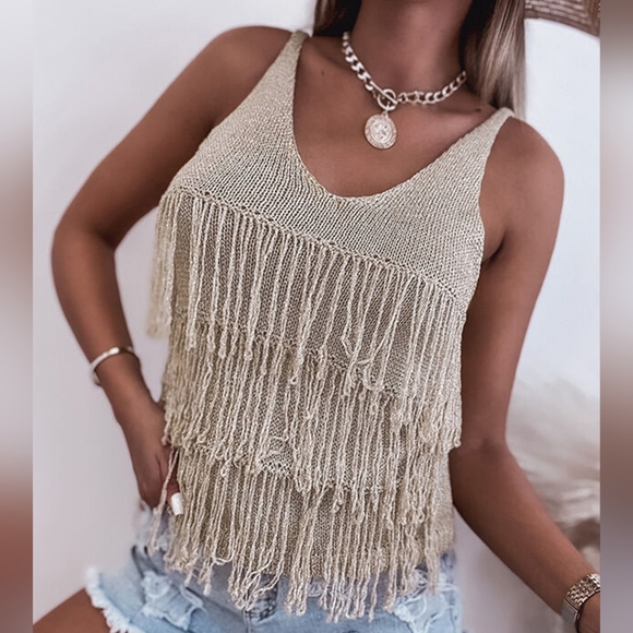 Sunlit Sands Fringe Knit Tank - Picture 4 of 5